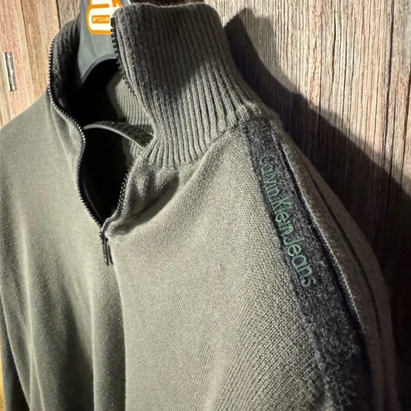 Calvin Klein 1/4 Zip Sweater EUC Mens Large Olive Green JFK Jr. Style 90s - Picture 6 of 6